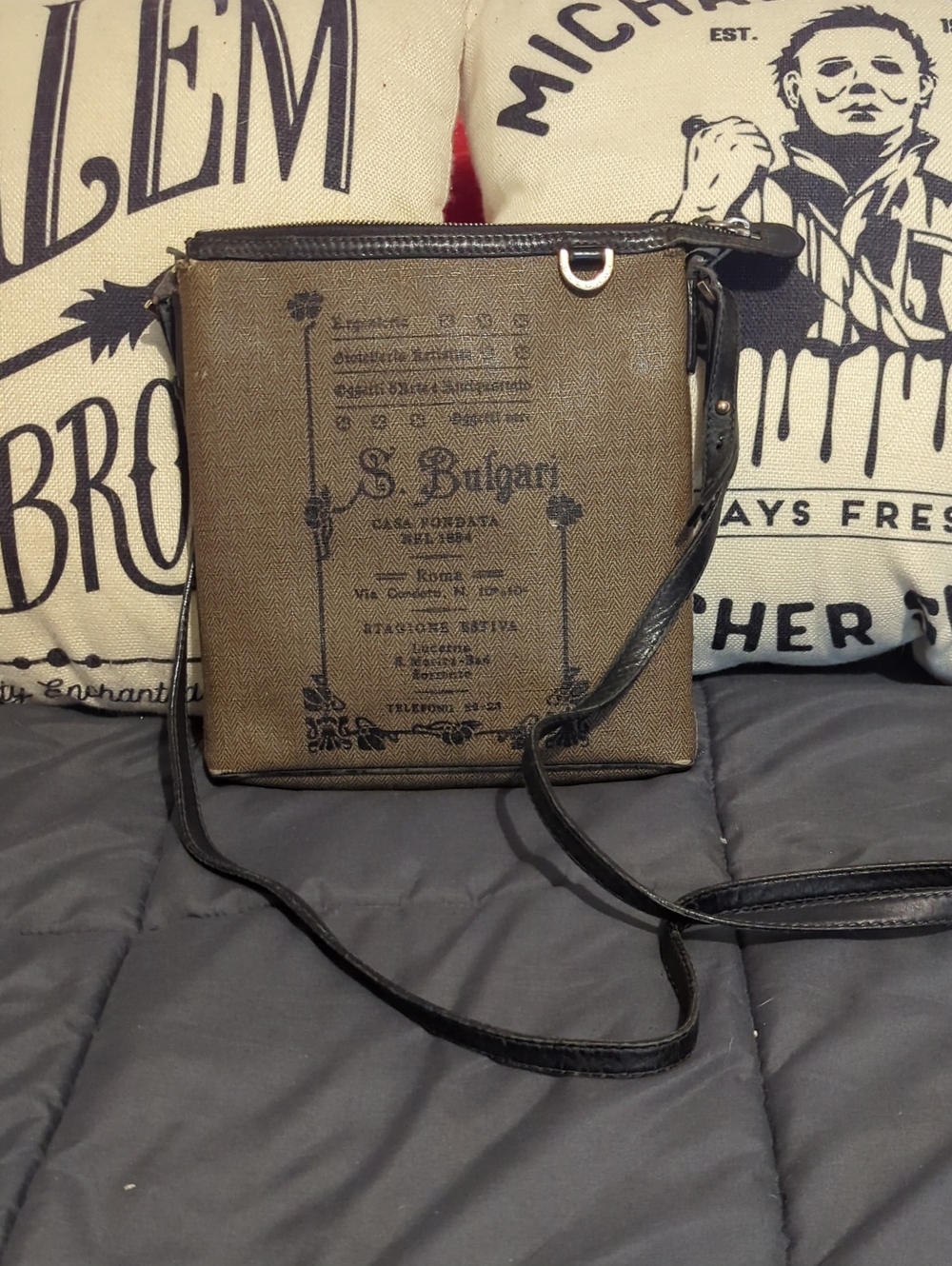 Authentic BVLGARI 1910 Canvas Crossbody Bag Made In Italy
